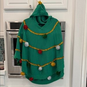 Festive Green Christmas Tree Poncho